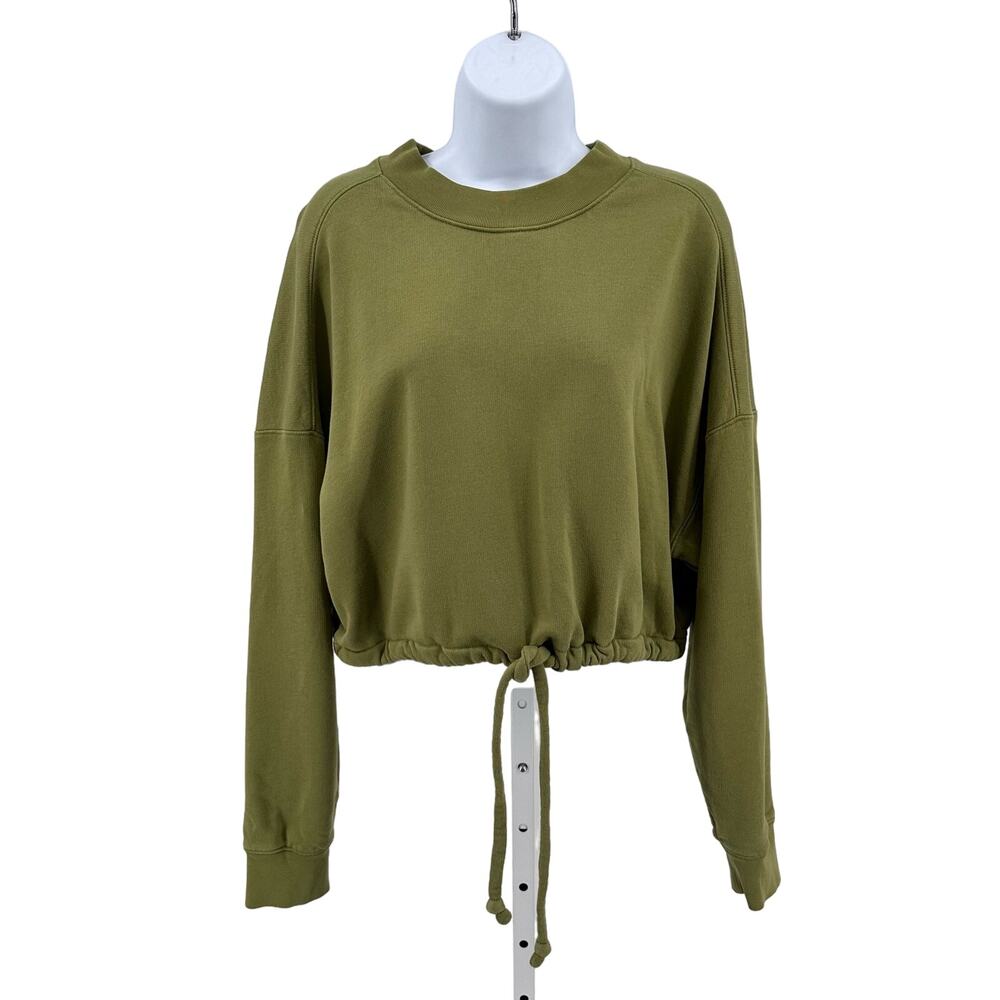 Rebecca Taylor Green Crop Sweatshirt Womens XL Long Sleeves Stretchy Hem Ribbed